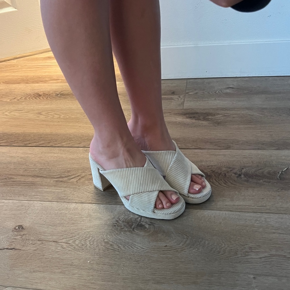 Miista White Block Heels